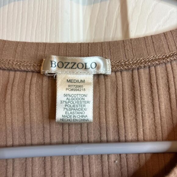 Bozzolo Medium Ribbed Brown Short Sleeve Crop Top Stretchy - Picture 2 of 4